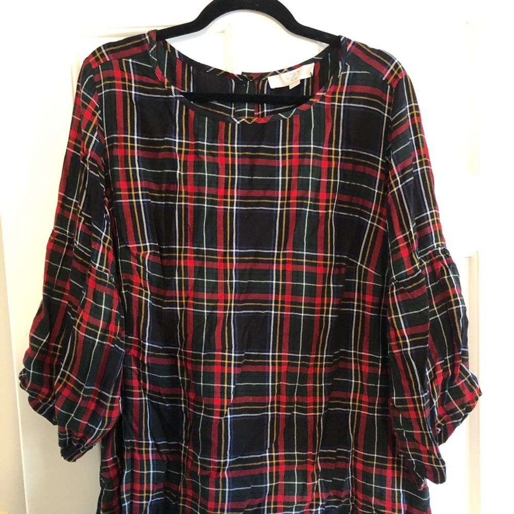 Loft Tartan plaid 3/4 length sleeve blouse